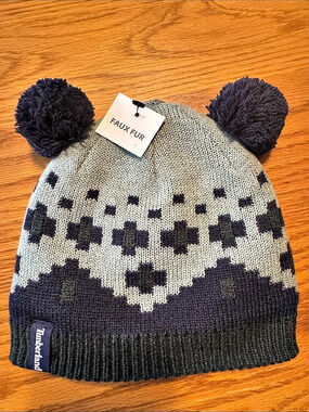 Timberland Fairisle Knit Pom Hat Gray & Black NWT toddler